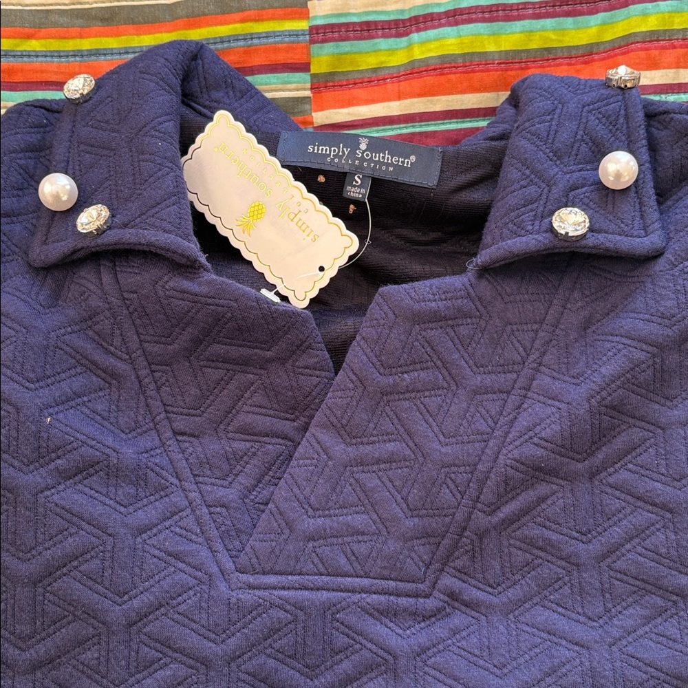 Simply southern Navy Quilted Top with Pearl Details size small new tags - Picture 9 of 9